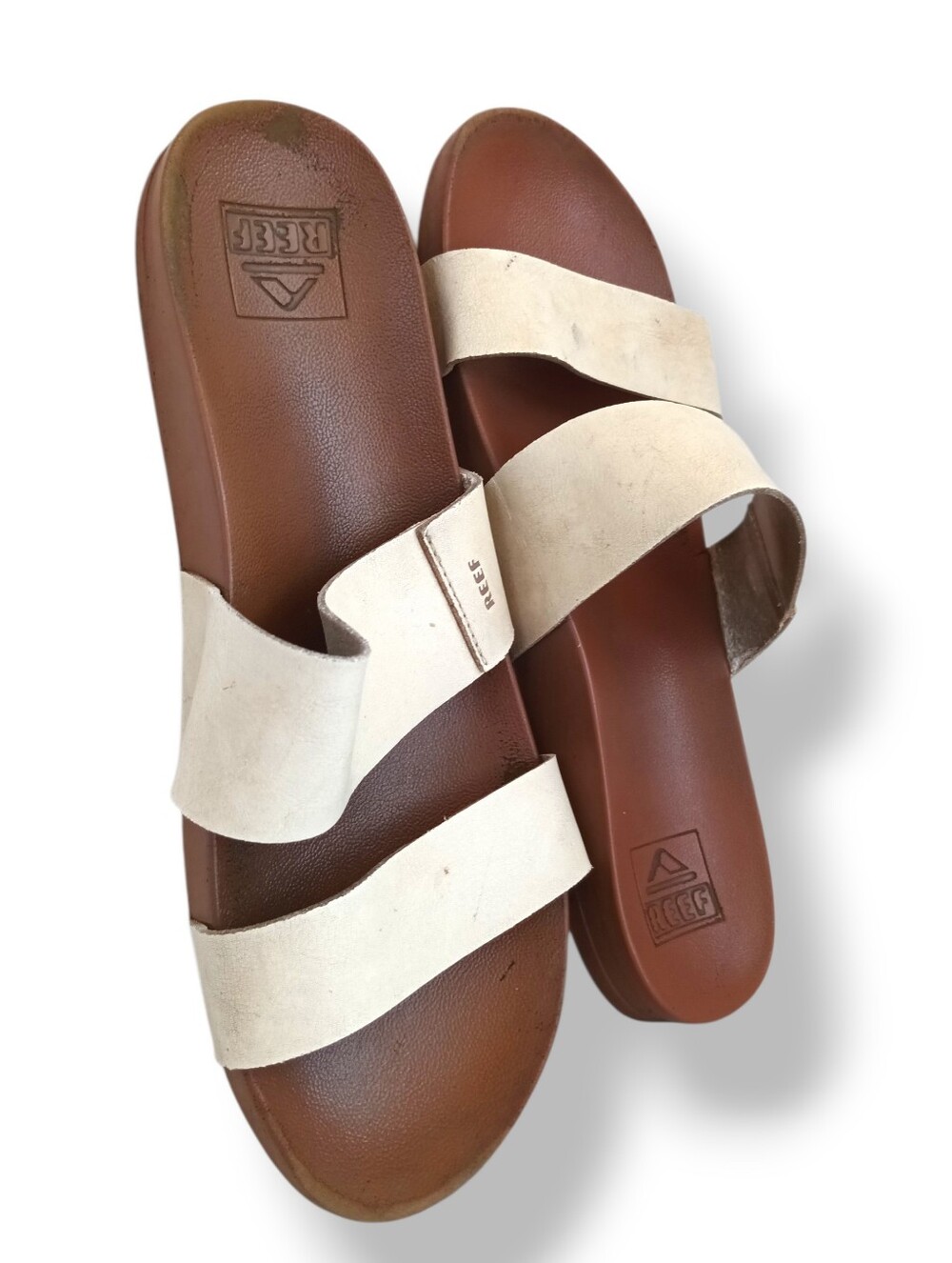 Reef Double Strap Slide Sandals in Brown & Cream Basic Beach Shower Shoes Summer